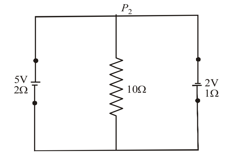 5V(2Ω) and 2V(1Ω) connected to 10Ω